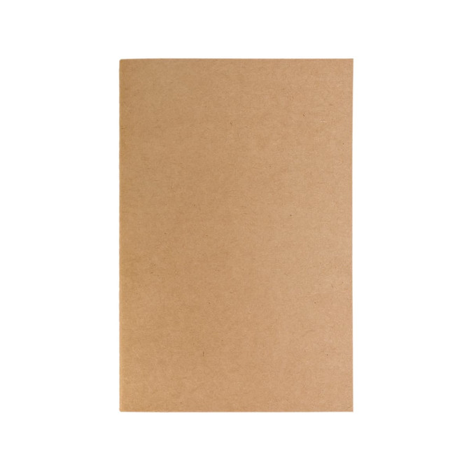 A kraft brown notebook with a simple, unadorned cover and no visible logos or branding.