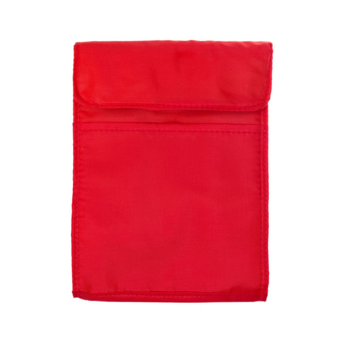 A red Sumo Cooler Lunch Bag with a fold-over flap and a smooth fabric surface.