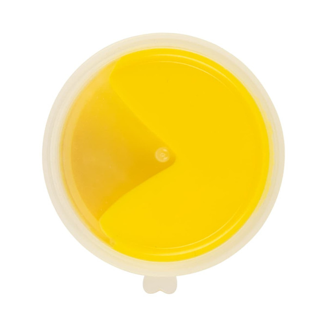 A round container of bright yellow putty with a two-tone design. The container has a logo on top.