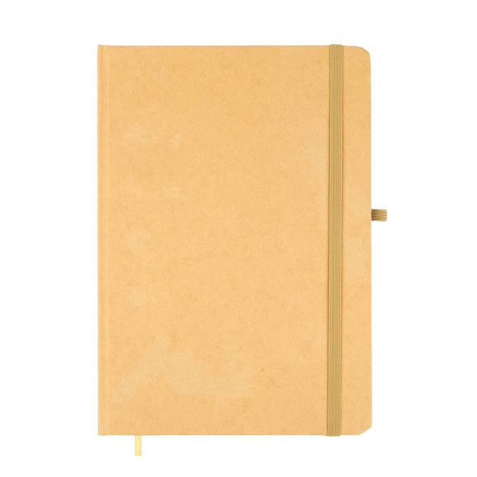 A Venture A5 Natura Notebook with a kraft paper cover, featuring a closure band and a ribbon bookmark.
