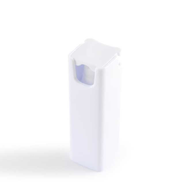 A white spray bottle with a sleek design, intended for cleaning screens and devices.