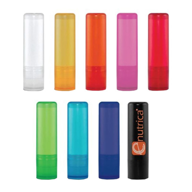 A collection of ten cylindrical containers in various colours including clear, yellow, orange, pink, red, green, blue, and black.