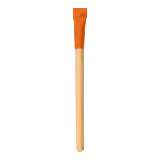 A bamboo pencil with an orange eraser end, showcasing a natural wood finish and sleek design.