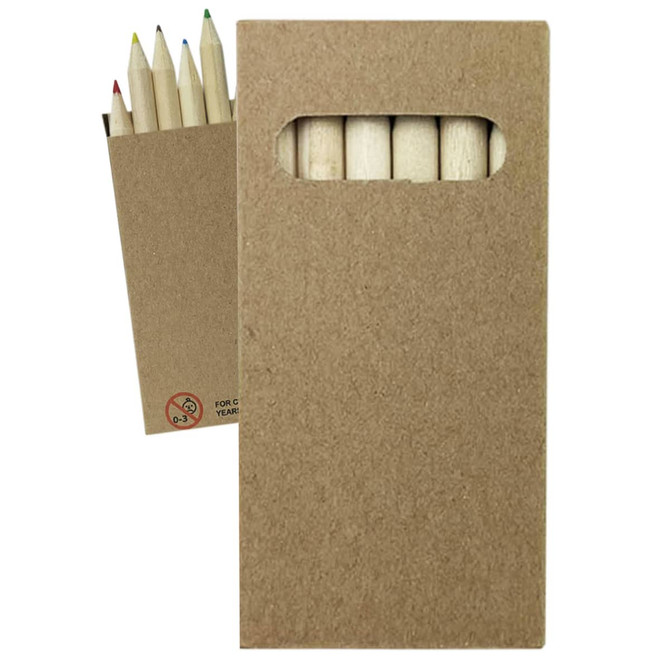 A pack of coloured pencils in a cardboard holder, featuring a cut-out window to display the tips.