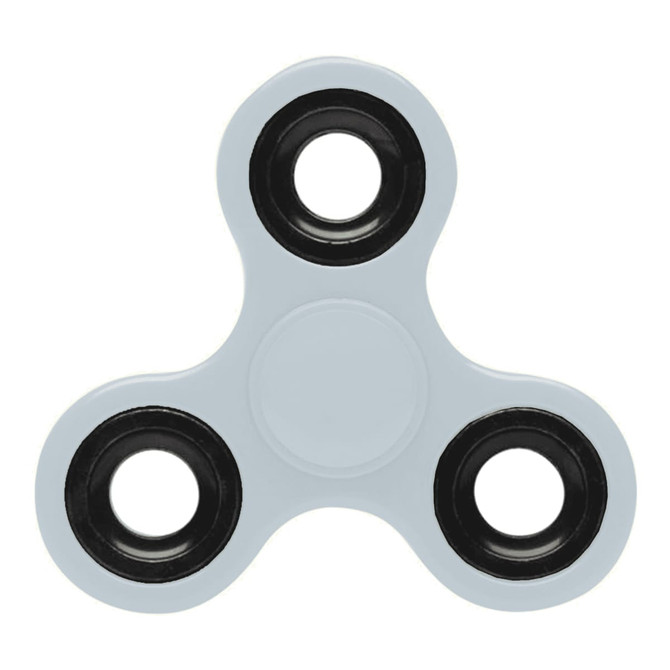 A grey budget fidget spinner with black bearings, designed as a novelty item for fun and games.