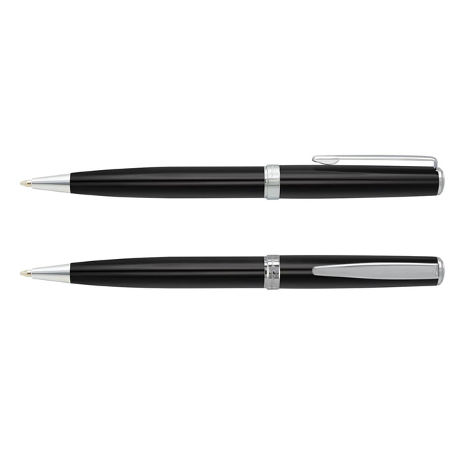 A Pierre Cardin Calais pen set features two elegant metal pens in sleek black with silver accents.
