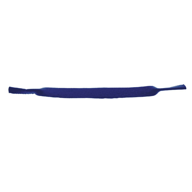 A blue sublimated sunglasses strap with an attached logo, designed for leisure and outdoor use.