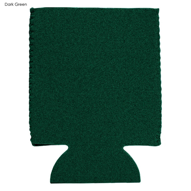 A dark green neoprene stubby cooler with a textured finish and a logo. Ideal for holding drink bottles.