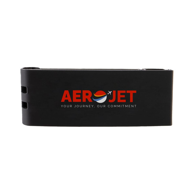 A black Grip Clip Phone Stand featuring the logo "AEROJET" in vibrant colors.