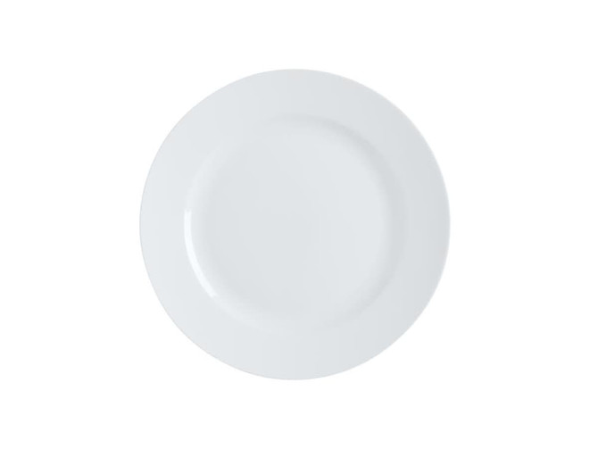 A white Cashmere Bone China rim entrée plate measuring 23cm, featuring a simple and elegant design.