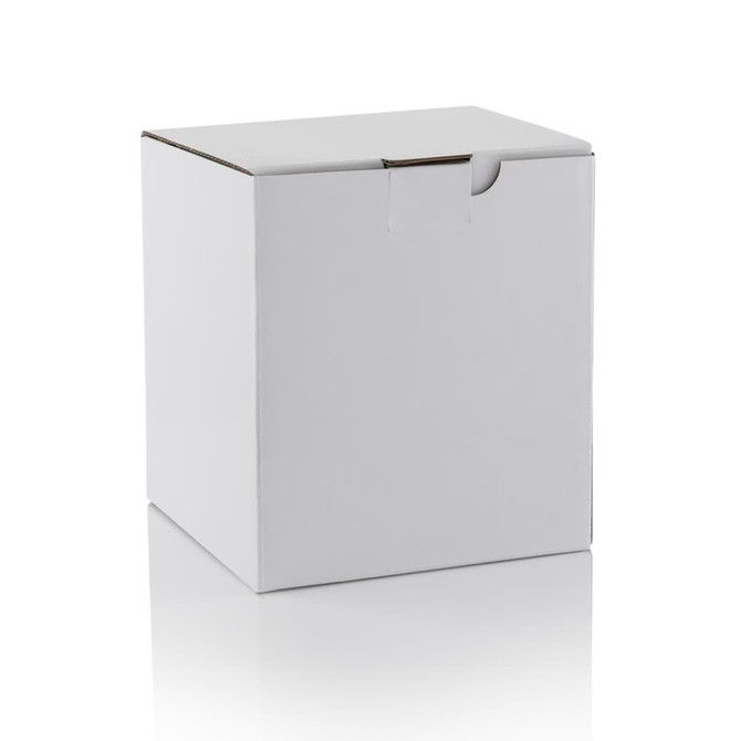A white, square packaging box with a flap closure, designed for product presentation.