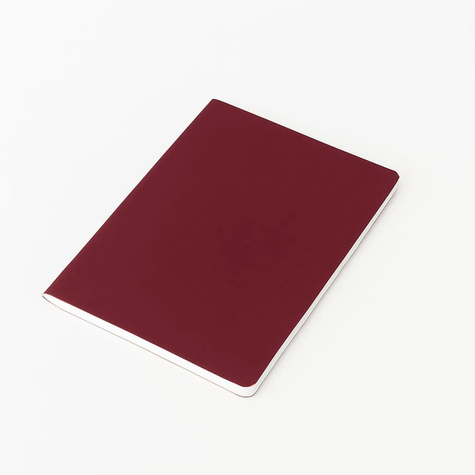 A5 thin notebook with a burgundy PU cover and white edges, featuring a logo on the front.