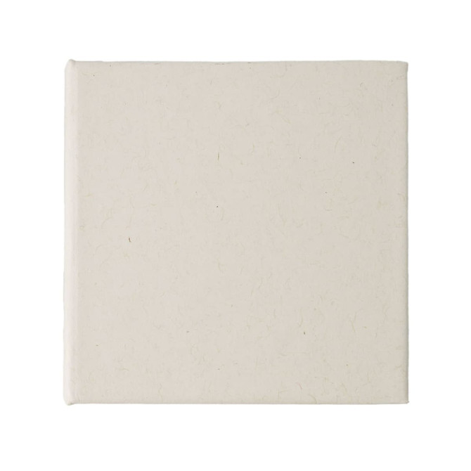 A cream-coloured note block with a plain, textured surface. It features a logo on one side.
