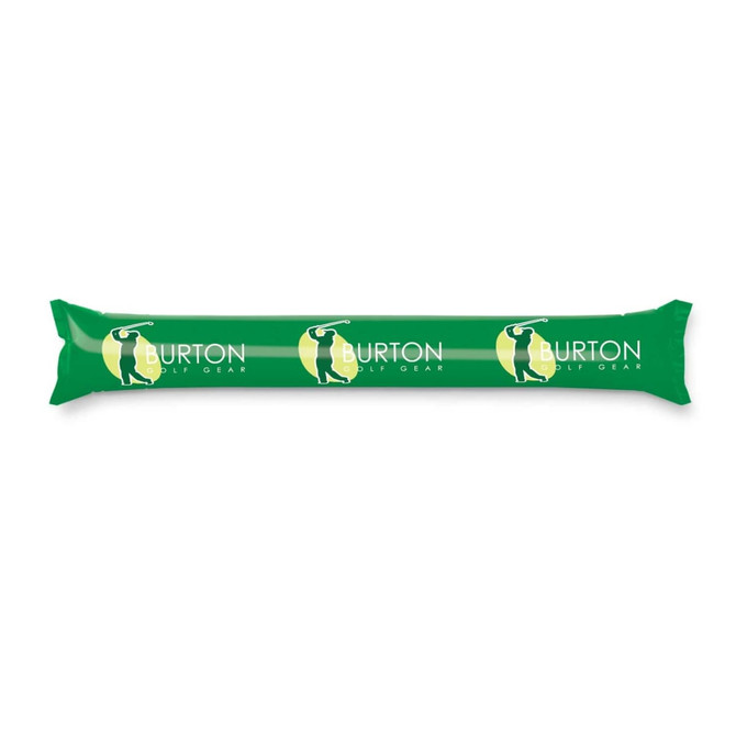 A green inflatable Thunder Stix featuring the Burton logo printed along its length.