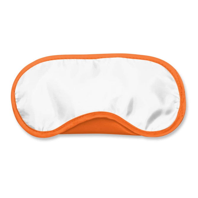 An eye mask featuring a full-color design with an orange border and a white center.