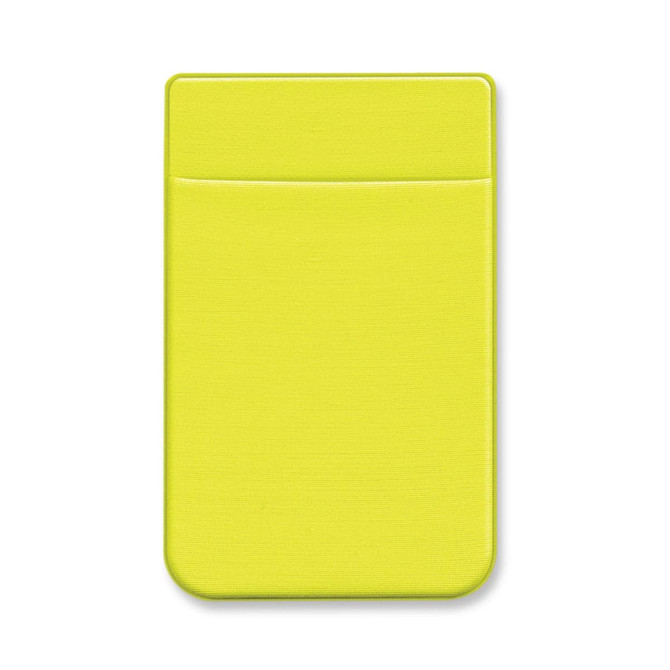 A Lycra Phone Wallet in a vibrant yellow color, featuring a slim design with a pocket for holding cards or cash.