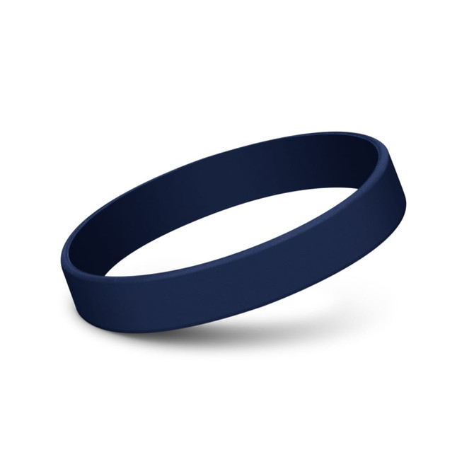 A navy silicone wristband with a smooth finish, featuring a simple, solid design.