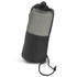 A black gym towel packaged in a mesh bag with a drawstring closure, designed for leisure and outdoor activities.