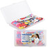 A cleaning kit featuring a microfibre lens cloth and a clear case, with a colorful design and a keychain.