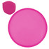 A pink circular disc with a matching cover, designed for product use, possibly in outdoor or recreational activities.