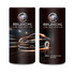 A cylindrical container with a dark design and a car illustration, featuring a logo on the front.