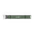 A foldable camp light in olive green with black straps and a USB charging cable. It features a logo.