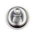 A drink bottle opener in metallic silver, featuring a circular design and a built-in bottle cap remover.