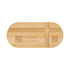 A bamboo phone stand featuring an engraved logo, with a smooth, natural finish and an oval shape.