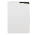 A white A5 notebook with a textured cover, featuring an inside pocket and a logo on the front.