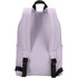 A lavender laptop backpack with black straps and side pockets, featuring a simple design and a logo.