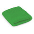 A green wrist sweat band, made from soft fabric, with a textured surface and a folded design. It features a logo.