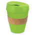 A drink bottle featuring a bright green design with a cork band around the middle and a secure, flip-top lid.