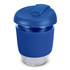 A drink bottle featuring a blue borosilicate glass body and a blue silicone sleeve, topped with a blue lid.
