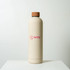 A drink bottle with a sleek, cream-coloured body and a brown lid, featuring a logo.