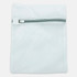 A white mesh laundry bag with a zip closure and a simple design, featuring a logo on the front.