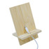 A bamboo phone stand with a slot for charging, featuring a natural wood finish and clean design.
