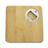 A square bamboo coaster featuring a circular bottle opener, showcasing natural wood texture.