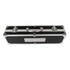 A black deluxe case with silver accents, featuring a handle and dual clasp closures.