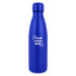 A drink bottle in blue with a sleek design and a logo on the front.