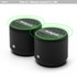 A pair of black Bluetooth speakers featuring a textured grille and a logo on top, designed for stereo sound.