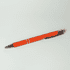 An orange metal pen with a silver accent and a clip, featuring a simple and sleek design.