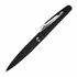 A sleek black metal pen with a shiny silver clip, featuring a logo on its body.
