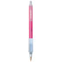 A pink Clic Stic Ice Grip pen with a clear barrel and a comfortable grip, featuring a branding logo.