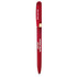 A red metal pen with a sleek design and a logo on the body.