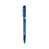 A blue metal pen with a transparent body and a gold clip. Features branding on the barrel.