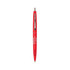 A red Eco Clear Clics pen with a transparent barrel and a logo on the side.
