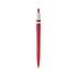 A red plastic pen with a silver clip and tip. It features a branding logo.