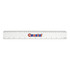 A 30cm clear plastic ruler featuring red and blue branding, with measurements marked along one edge.