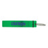 A drink bottle opener in bright green, featuring a logo and a keyring attachment.