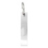 A drink bottle opener featuring a sleek, silver metallic design with a simple rectangular shape and a hanging loop.